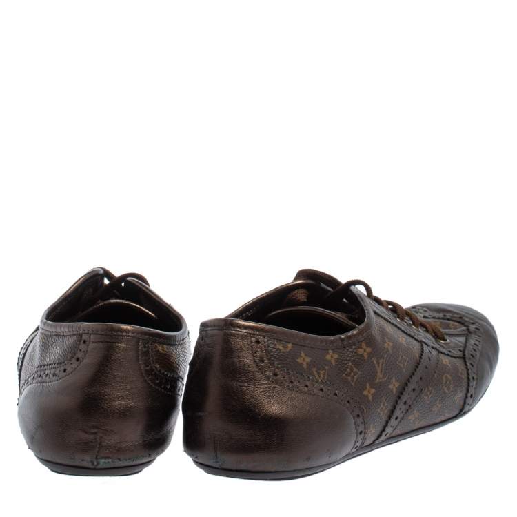 Pre Owned  Louis Vuitton Brown Monogram Canvas and Leather Lyrics Low Top Sneakers Size 41