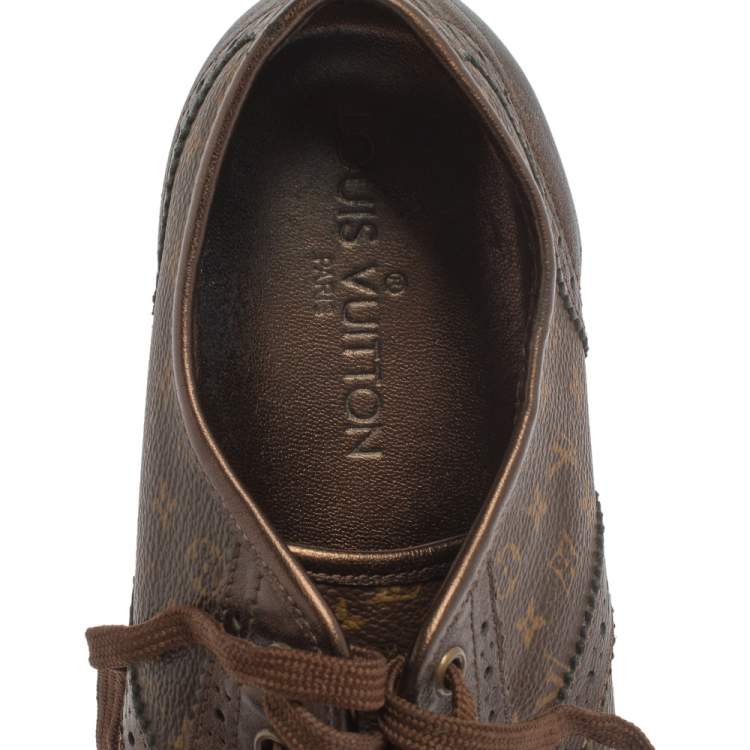 Pre Owned  Louis Vuitton Brown Monogram Canvas and Leather Lyrics Low Top Sneakers Size 41