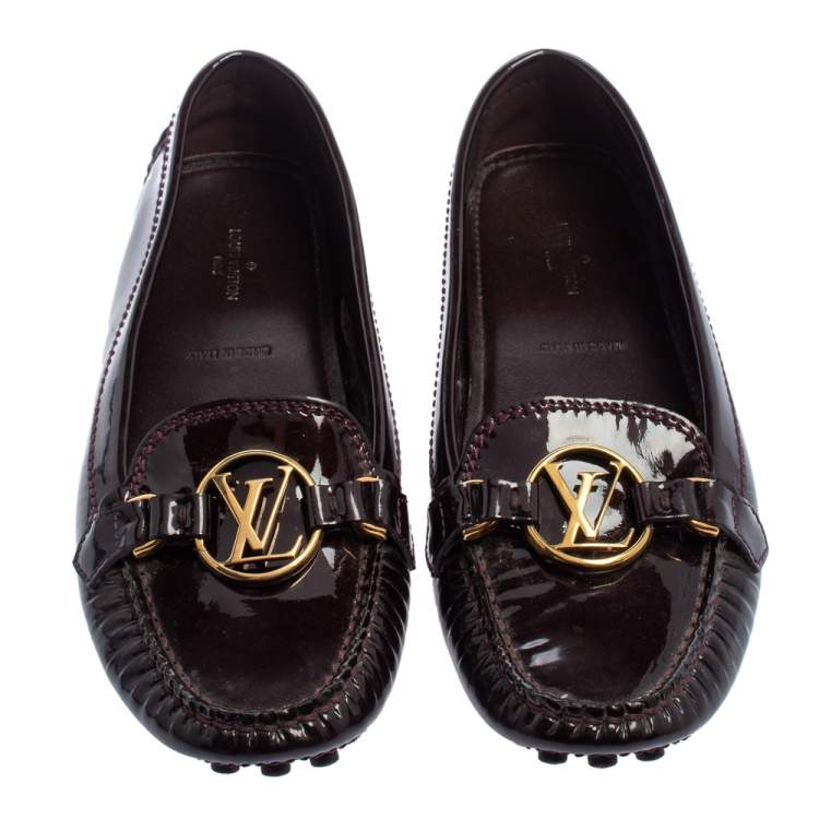 Pre Owned Louis Vuitton Burgundy Patent Leather Loafers Size 36