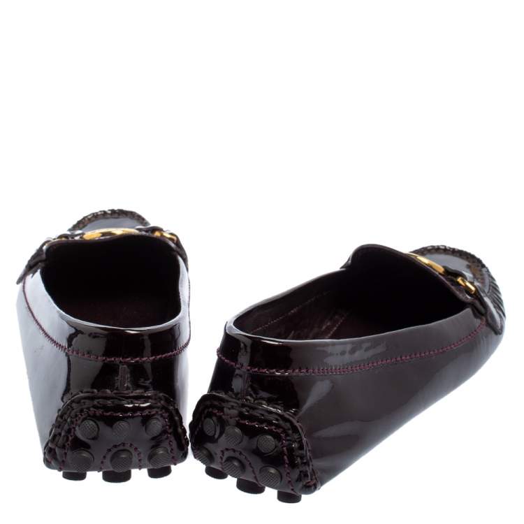 Pre Owned Louis Vuitton Burgundy Patent Leather Loafers Size 36