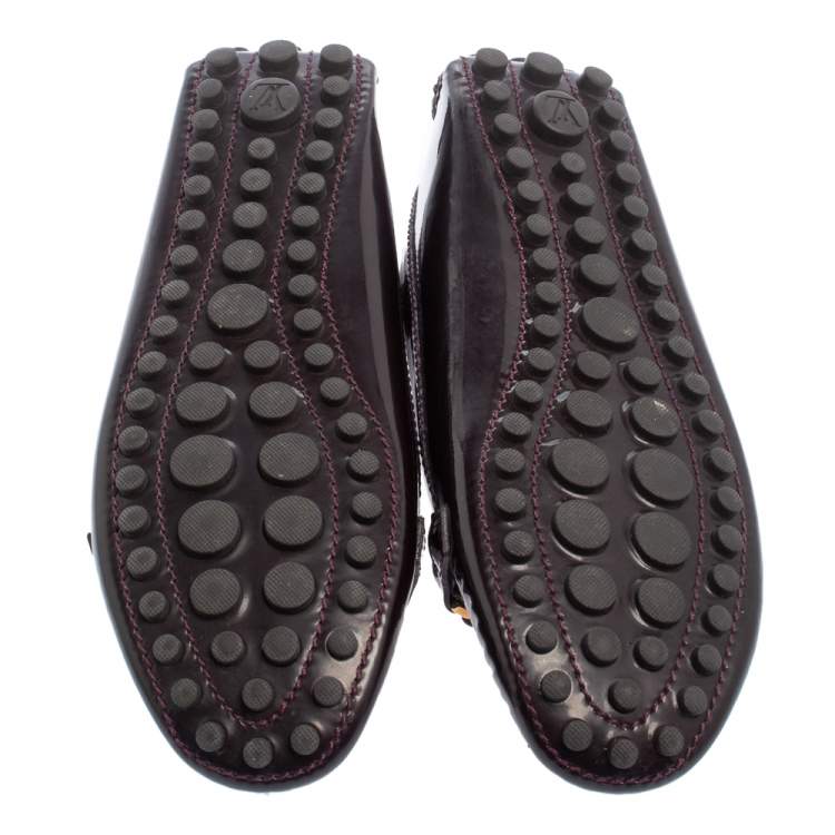 Pre Owned Louis Vuitton Burgundy Patent Leather Loafers Size 36