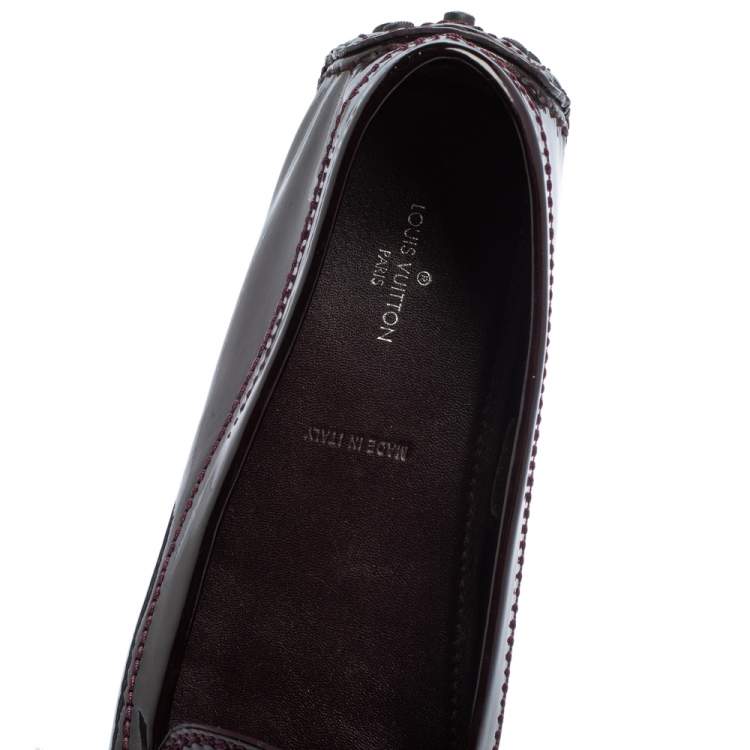 Pre Owned Louis Vuitton Burgundy Patent Leather Loafers Size 36