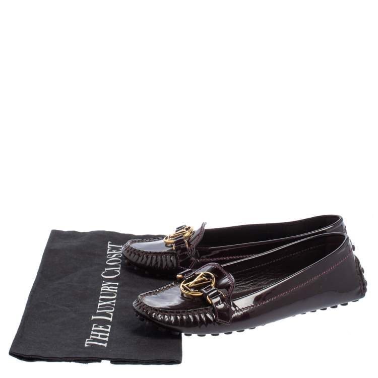 Pre Owned Louis Vuitton Burgundy Patent Leather Loafers Size 36