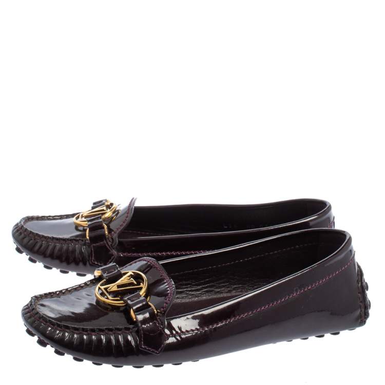 Pre Owned Louis Vuitton Burgundy Patent Leather Loafers Size 36