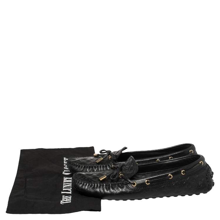 Pre Owned Louis Vuitton Black Monogram Empreinte Leather Loafers Size 39
