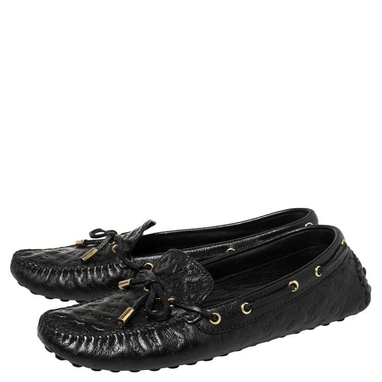 Pre Owned Louis Vuitton Black Monogram Empreinte Leather Loafers Size 39