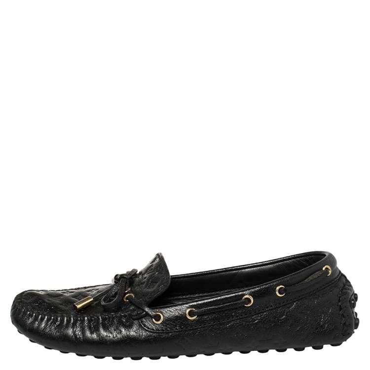 Pre Owned Louis Vuitton Black Monogram Empreinte Leather Loafers Size 39