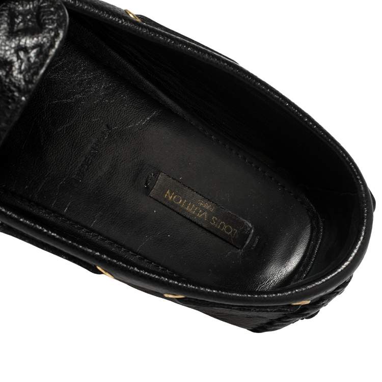 Pre Owned Louis Vuitton Black Monogram Empreinte Leather Loafers Size 39
