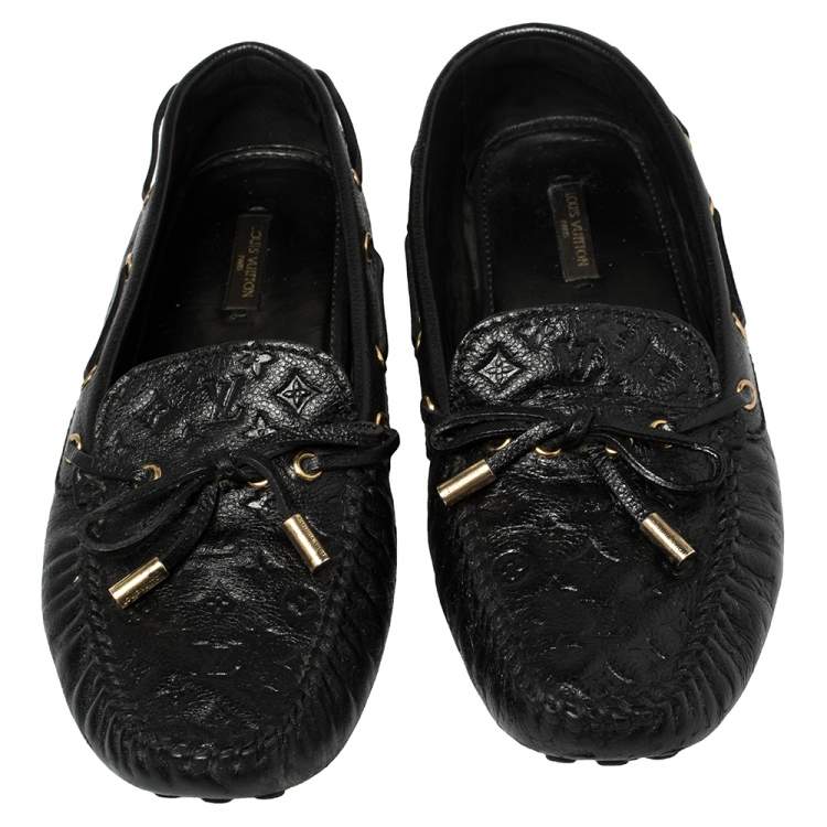 Pre Owned Louis Vuitton Black Monogram Empreinte Leather Loafers Size 39