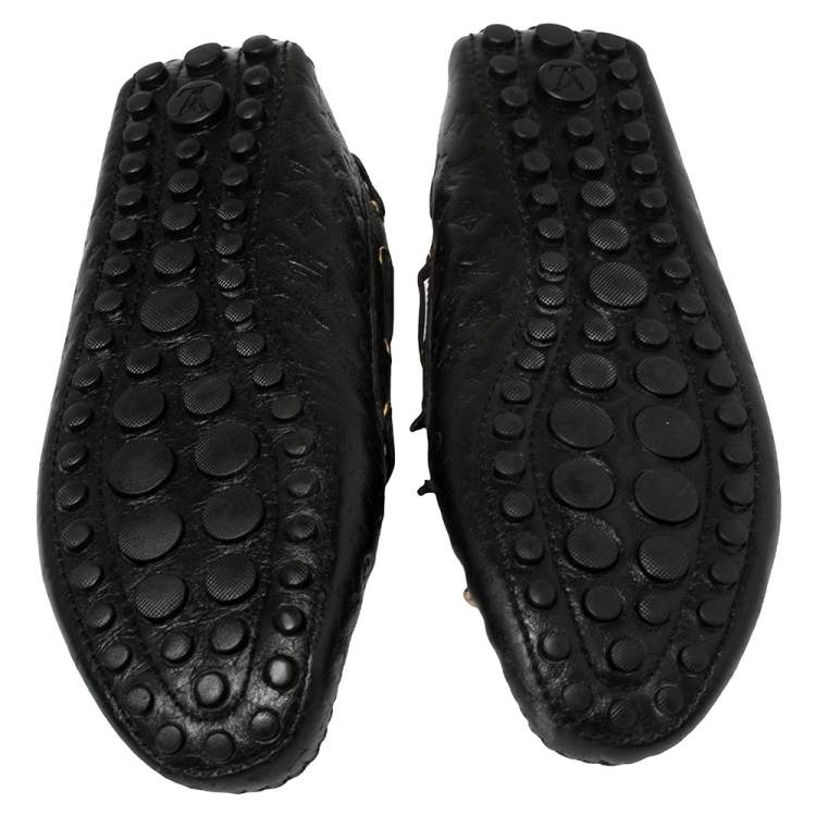 Pre Owned Louis Vuitton Black Monogram Empreinte Leather Loafers Size 39