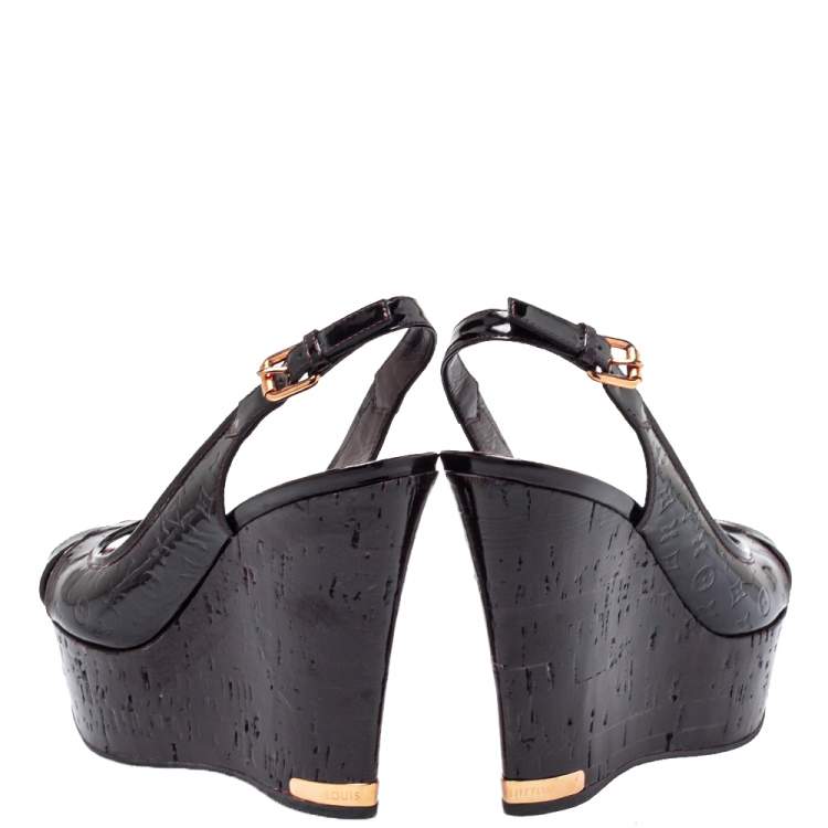 Pre Owned Louis Vuitton Amarante Monogram Vernis Leather Pantheon Wedge Sandals Size 37