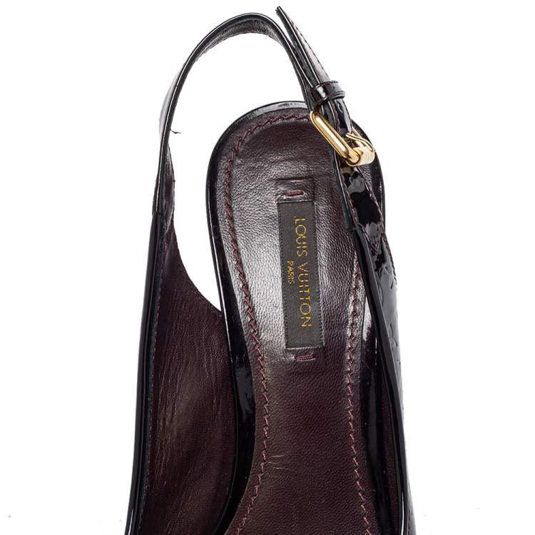 Pre Owned Louis Vuitton Amarante Monogram Vernis Leather Pantheon Wedge Sandals Size 37