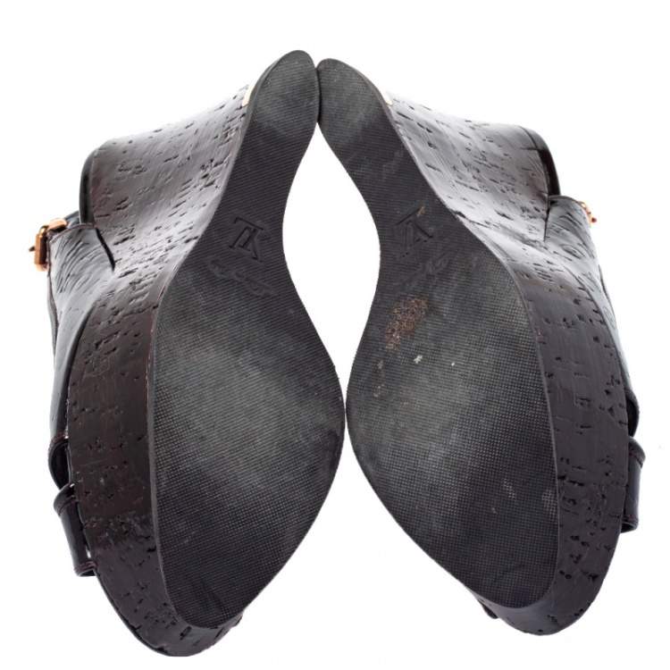 Pre Owned Louis Vuitton Amarante Monogram Vernis Leather Pantheon Wedge Sandals Size 37