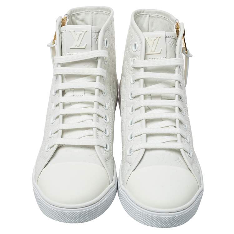 Pre Owned Louis Vuitton White Monogram Empreinte Leather Punchy High Top Sneakers Size 38