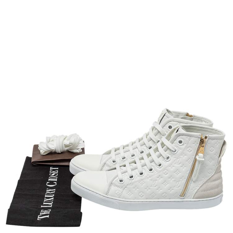 Pre Owned Louis Vuitton White Monogram Empreinte Leather Punchy High Top Sneakers Size 38