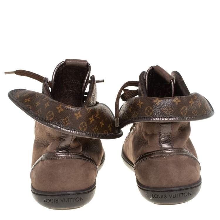 Pre Owned Louis Vuitton Brown Monogram Canvas & Leather Brea Sneaker Boots Size 38