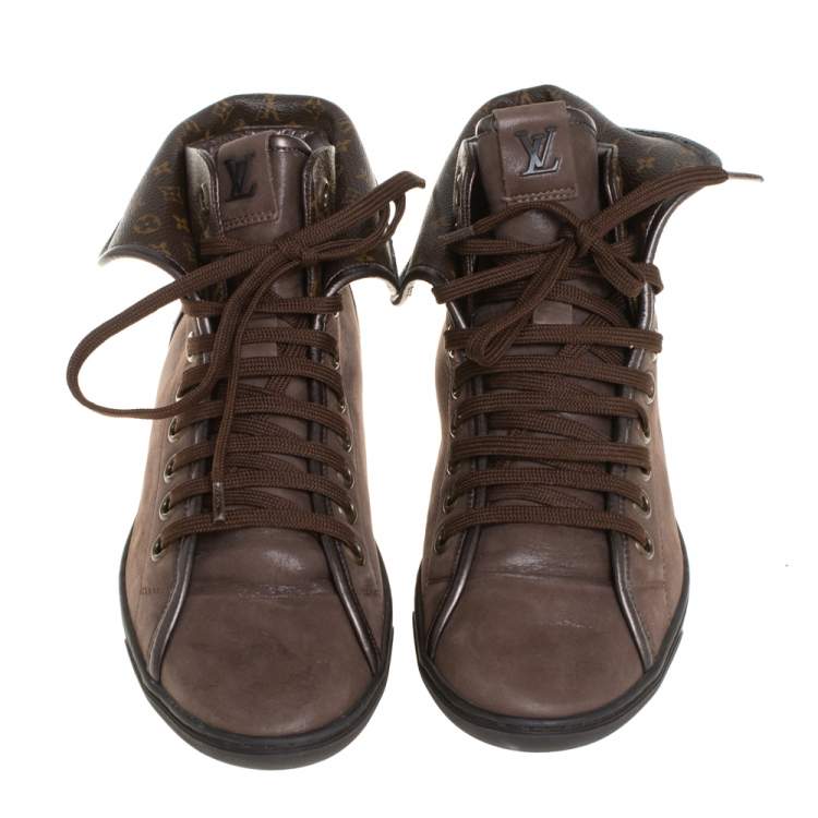 Pre Owned Louis Vuitton Brown Monogram Canvas & Leather Brea Sneaker Boots Size 38