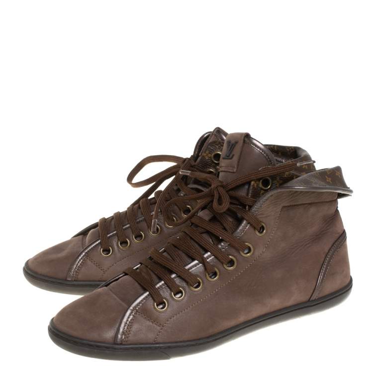 Pre Owned Louis Vuitton Brown Monogram Canvas & Leather Brea Sneaker Boots Size 38