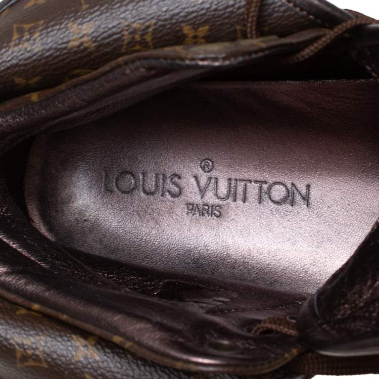 Pre Owned Louis Vuitton Brown Monogram Canvas & Leather Brea Sneaker Boots Size 38
