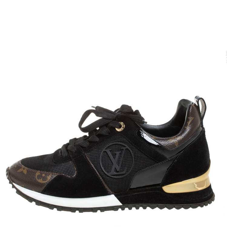 Pre Owned Louis Vuitton Black Suede And Mesh Run Away Lace Up Sneakers Size 37