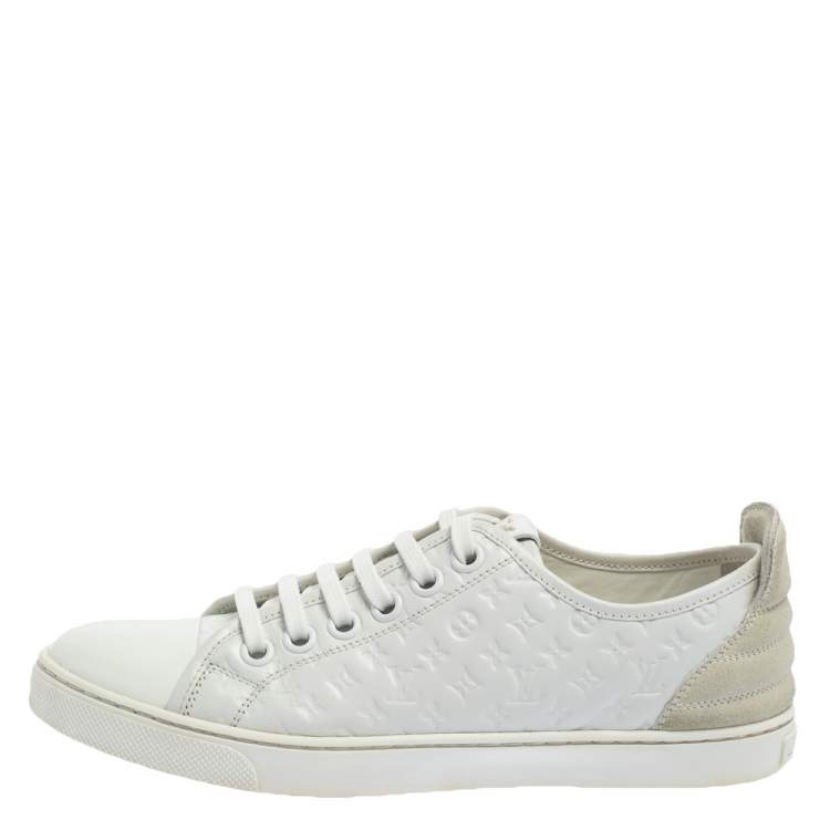 Pre Owned Louis Vuitton White Monogram Leather and Suede Low Top Sneakers Size 37.5