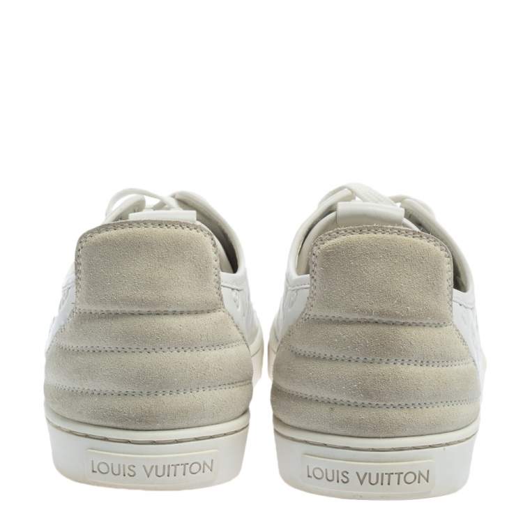 Pre Owned Louis Vuitton White Monogram Leather and Suede Low Top Sneakers Size 37.5