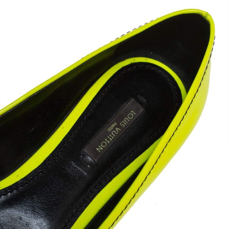 Pre Owned Louis Vuitton Yellow Leather Flower Embellished Pointed Ballet Flats Size 36.5