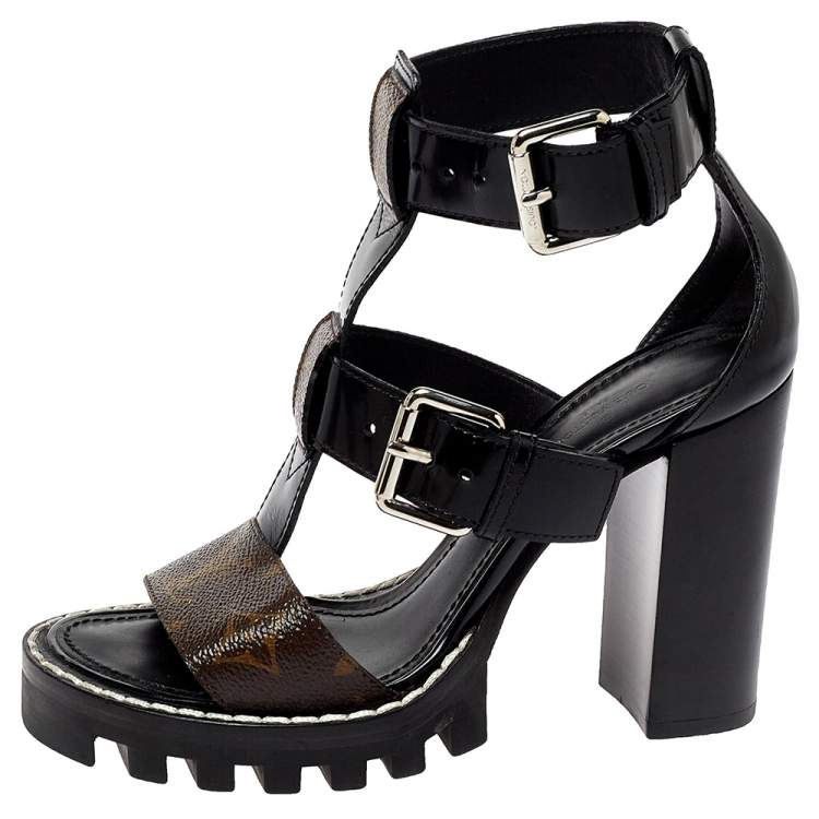 Louis Vuitton Black Patent Leather Star Trail Heeled Sandals