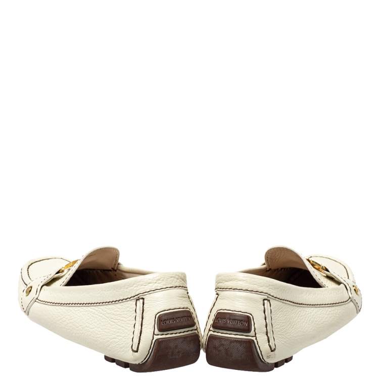 Pre Owned Louis Vuitton Off White Leather Monte Carlo Loafers Size 39