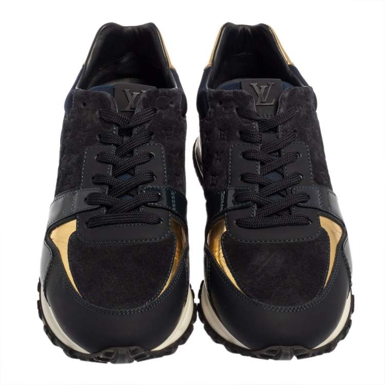 Pre Owned Louis Vuitton Dark Blue Suede, Patent And Fabric Run Away Low Top Sneakers Size 36