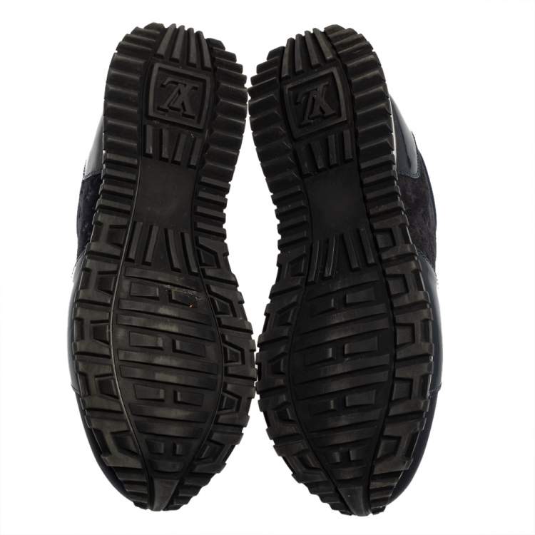Pre Owned Louis Vuitton Dark Blue Suede, Patent And Fabric Run Away Low Top Sneakers Size 36