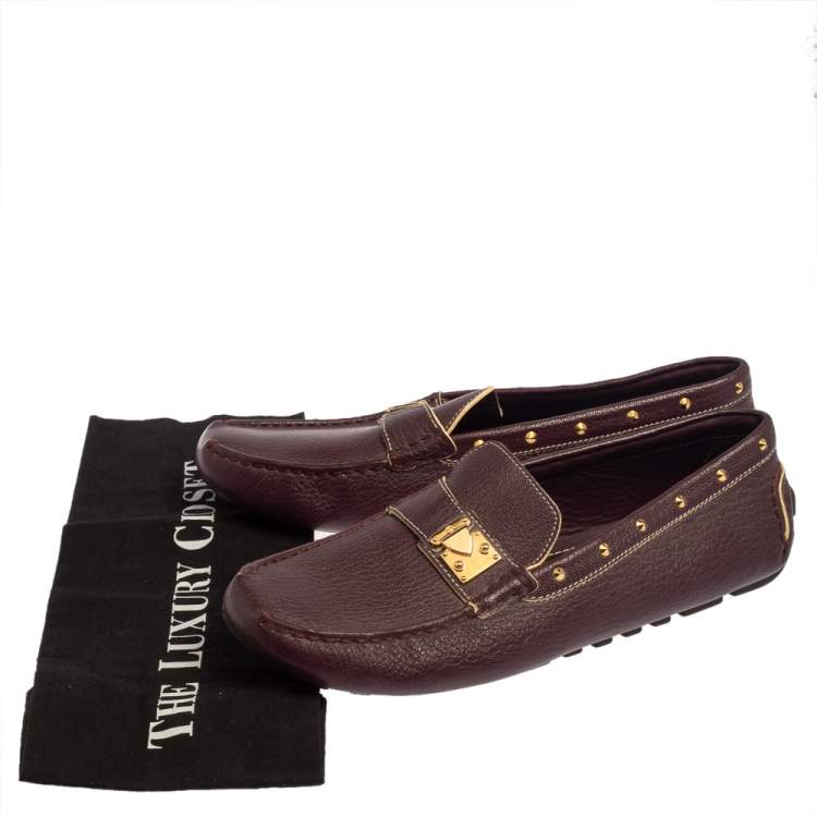 Pre Owned Louis Vuitton Burgundy Leather Lombok Slip On Loafers Size 40.5