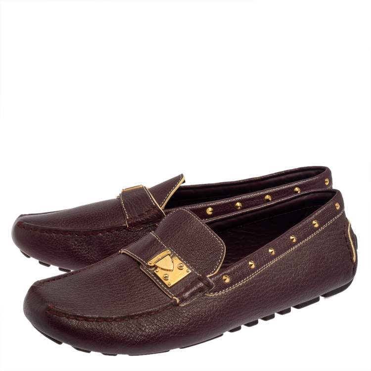 Pre Owned Louis Vuitton Burgundy Leather Lombok Slip On Loafers Size 40.5