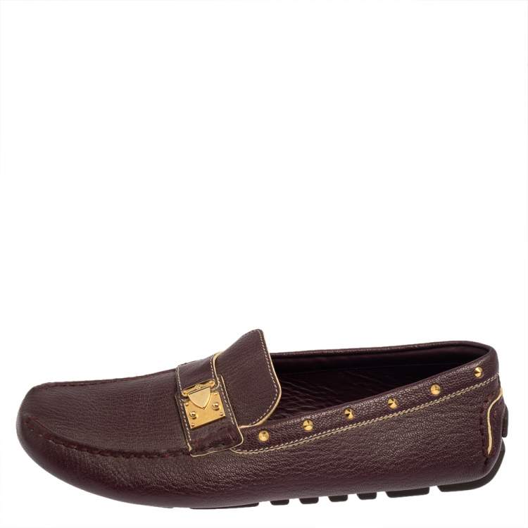 Pre Owned Louis Vuitton Burgundy Leather Lombok Slip On Loafers Size 40.5