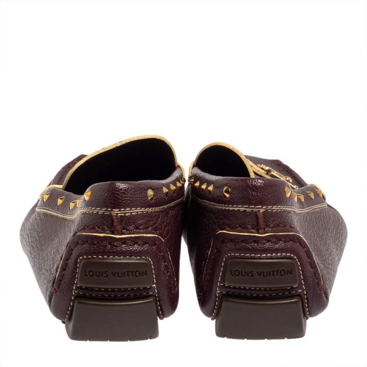 Pre Owned Louis Vuitton Burgundy Leather Lombok Slip On Loafers Size 40.5