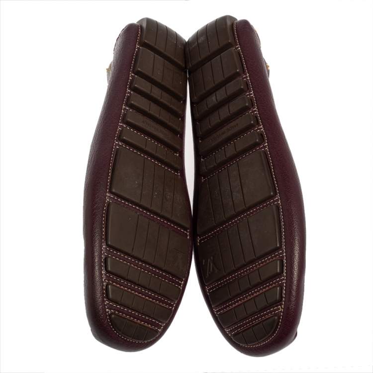 Pre Owned Louis Vuitton Burgundy Leather Lombok Slip On Loafers Size 40.5
