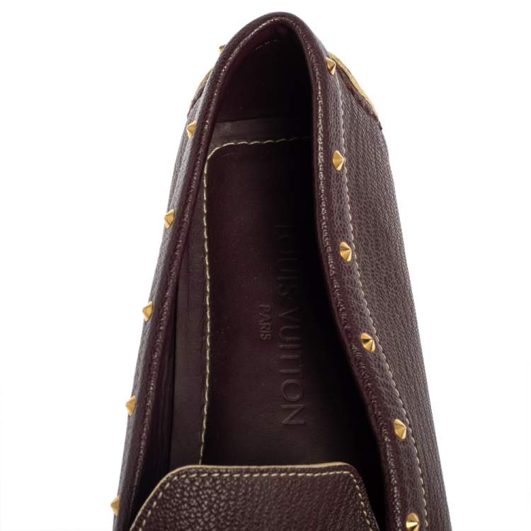 Pre Owned Louis Vuitton Burgundy Leather Lombok Slip On Loafers Size 40.5