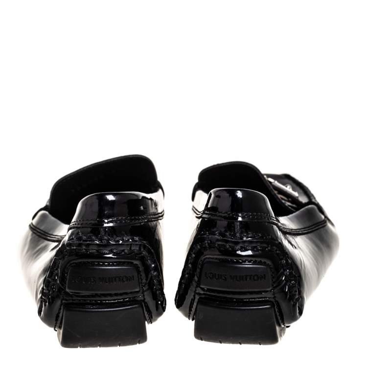 Pre Owned Louis Vuitton Black Patent Leather Lombok Slip On Loafers Size 40.5