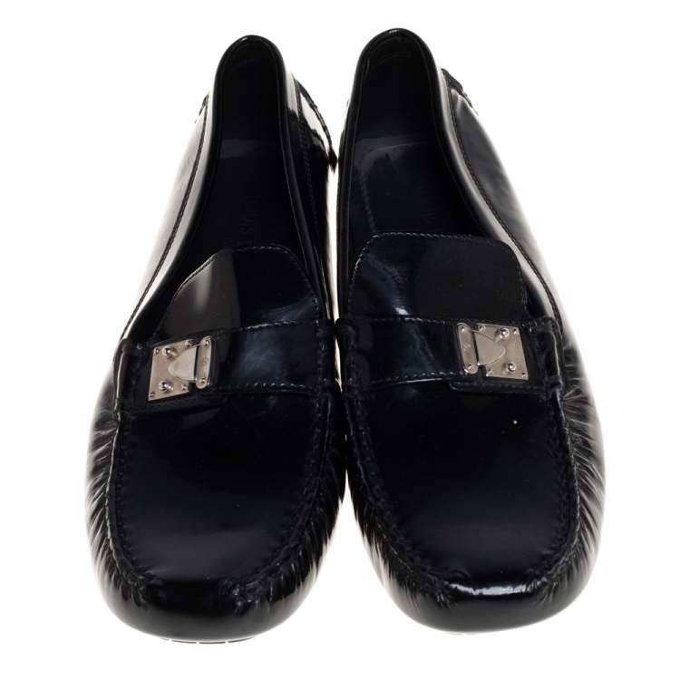 Pre Owned Louis Vuitton Black Patent Leather Lombok Slip On Loafers Size 40.5