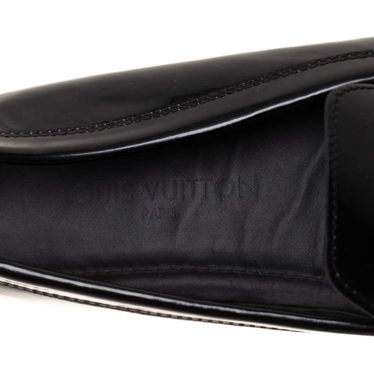 Pre Owned Louis Vuitton Black Patent Leather Lombok Slip On Loafers Size 40.5