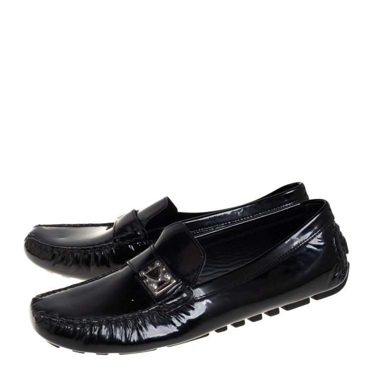 Pre Owned Louis Vuitton Black Patent Leather Lombok Slip On Loafers Size 40.5
