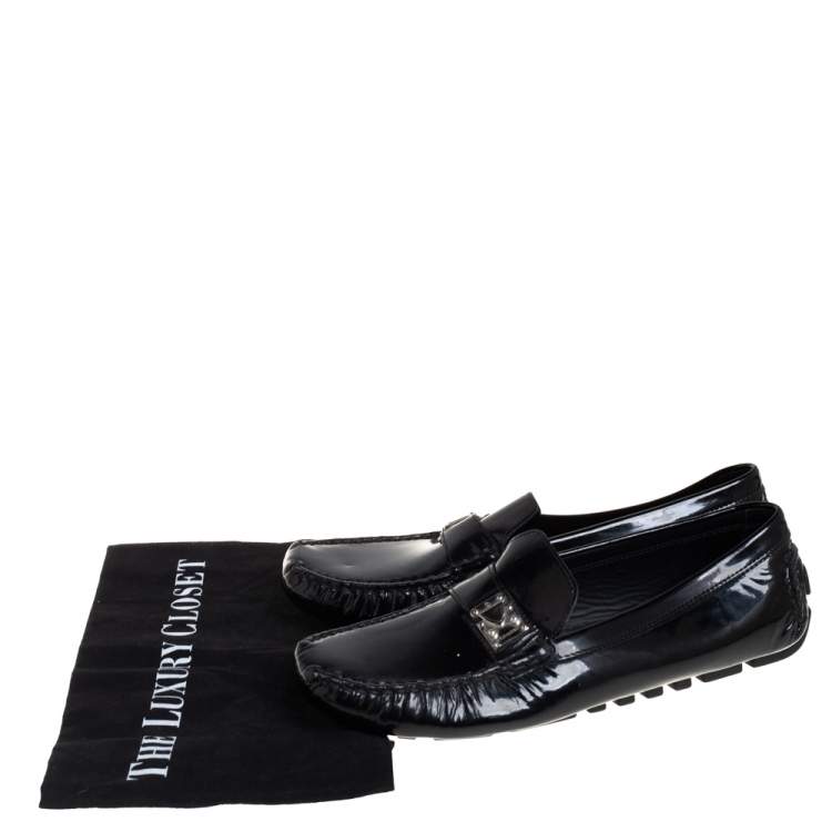 Pre Owned Louis Vuitton Black Patent Leather Lombok Slip On Loafers Size 40.5