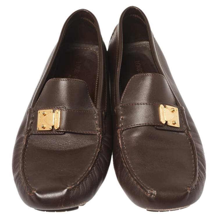 Pre Owned Louis Vuitton Dark Brown Leather Lombok Slip On Loafers Size 41
