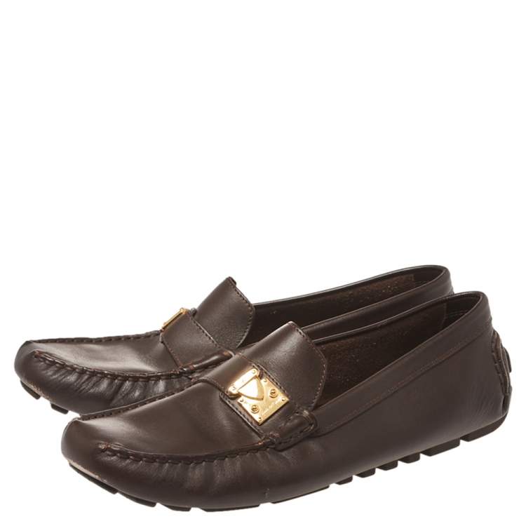 Pre Owned Louis Vuitton Dark Brown Leather Lombok Slip On Loafers Size 41