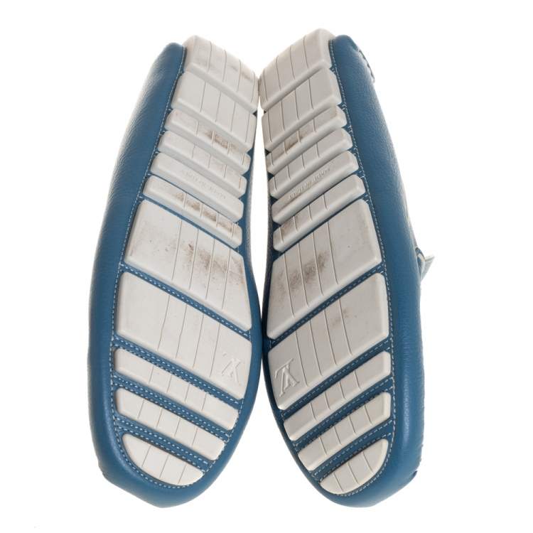 Pre Owned Louis Vuitton Blue Leather Lombok Slip On Loafers Size 41