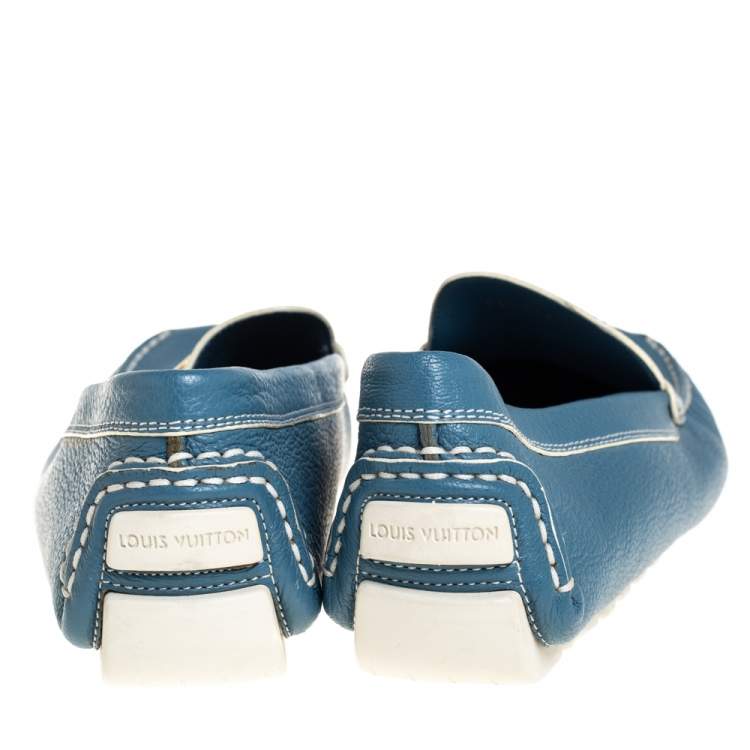 Pre Owned Louis Vuitton Blue Leather Lombok Slip On Loafers Size 41