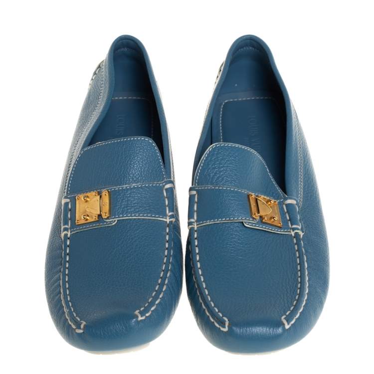 Pre Owned Louis Vuitton Blue Leather Lombok Slip On Loafers Size 41
