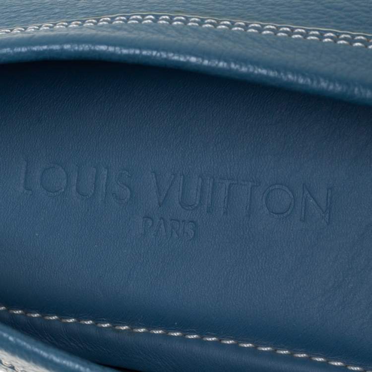 Pre Owned Louis Vuitton Blue Leather Lombok Slip On Loafers Size 41
