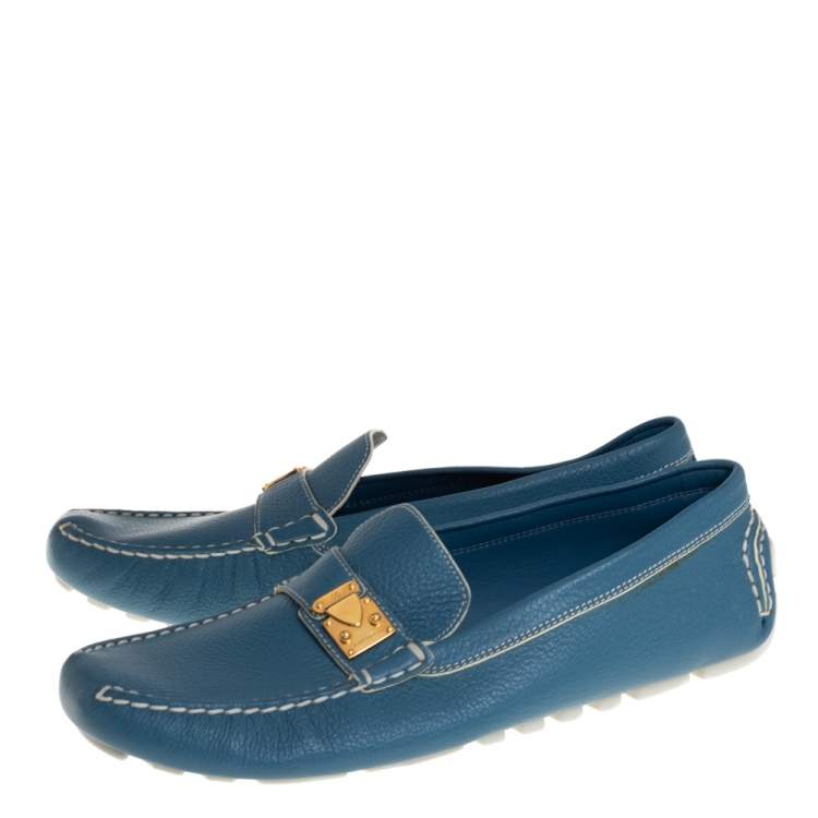 Pre Owned Louis Vuitton Blue Leather Lombok Slip On Loafers Size 41