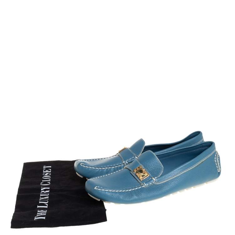 Pre Owned Louis Vuitton Blue Leather Lombok Slip On Loafers Size 41